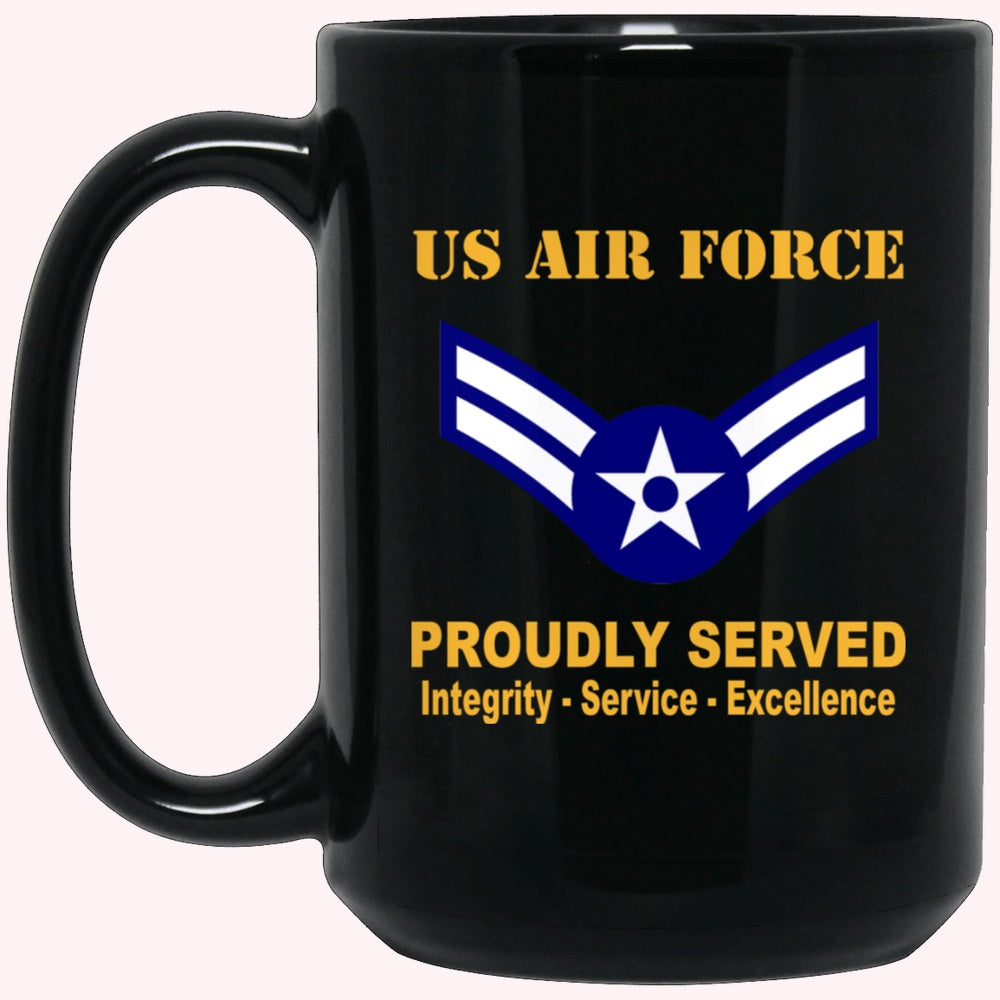 US Air Force E-3 Airman First Class A1C E3 Ranks Enlisted Airman AF Rank Proudly Served Black Mug