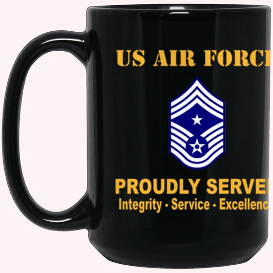 US Air Force E-9 Command Chief Master Sergeant CCM E9 Noncommissioned Officer Ranks Proudly Served Core Values Black Mug