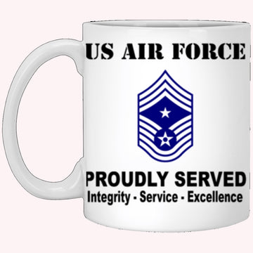US Air Force E-9 Command Chief Master Sergeant CCM E9 Noncommissioned Officer Ranks Proudly Served Core Values White Mug