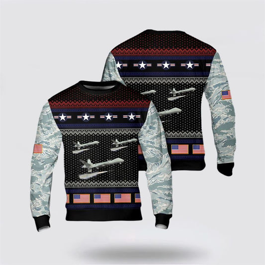 US Air Force General Atomics MQ-9 Reaper Christmas Sweater, Sweater For Military Personnel