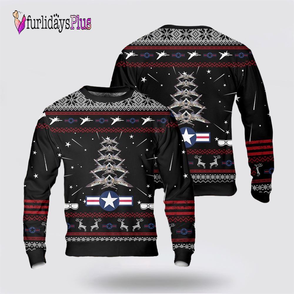 US Air Force General Dynamics F-111 Aardvark Christmas Tree AOP Sweater, Christmas Gift For Military Personnel