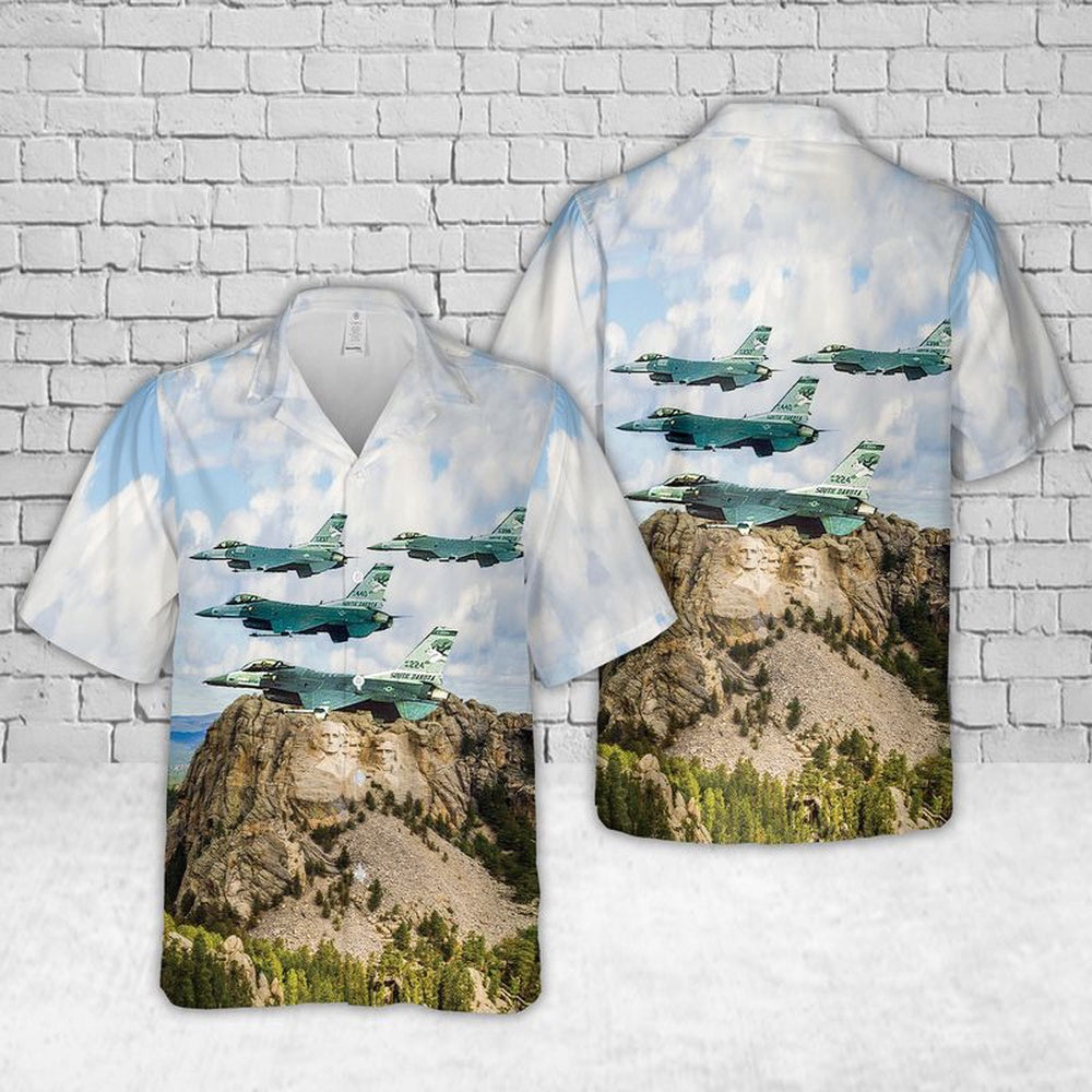 US Air Force Hawaiian Shirt, 175th Fighter Squadron Lobos from Sioux Falls AGB over Mount Rushmore South Dakota Hawaiian Shirt