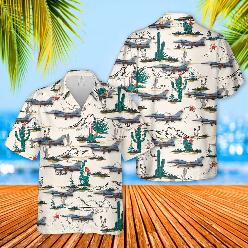US Air Force Hawaiian Shirt, Arizona 162nd Fighter Wing General Dynamics F-16D Block 42A Fighting Falcon 88-0156 Hawaiian Shirt