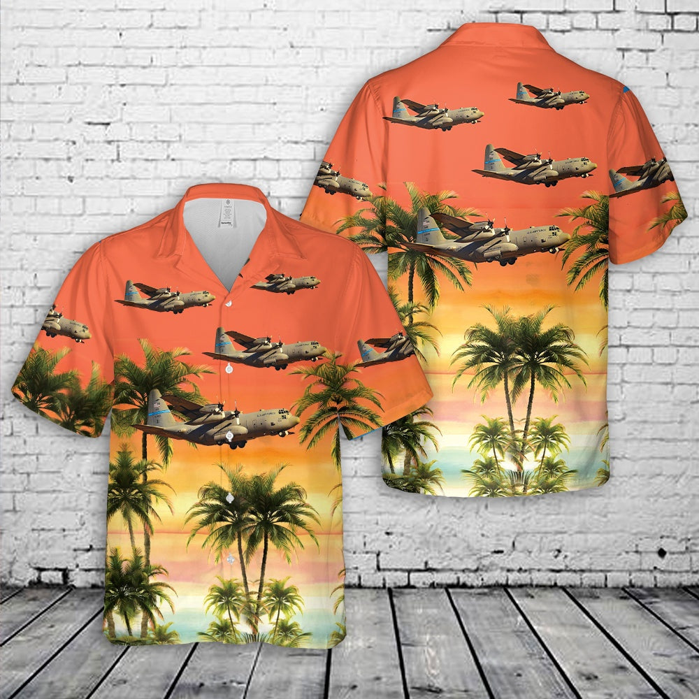 US Air Force Hawaiian Shirt, Delaware 166th Airlift Wing (166th AW) Lockheed C-130 H2 Hercules The First State Hawaiian Shirt