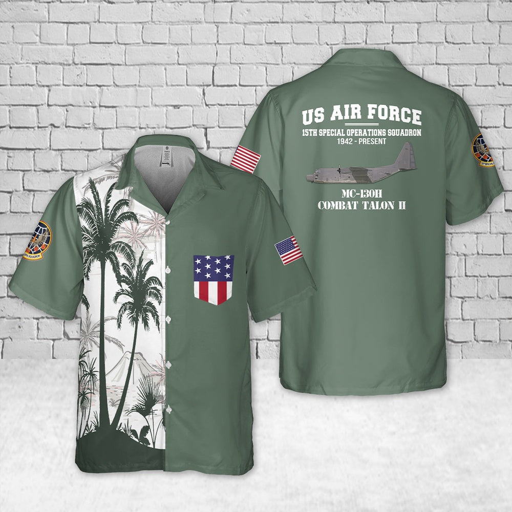 US Air Force Hawaiian Shirt, Hurlburt Field, Florida, US Air Force 15th Special Operations Squadron MC-130H Combat Talon II Pocket Hawaiian Shirt