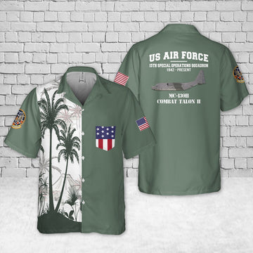 US Air Force Hawaiian Shirt, Hurlburt Field, Florida, US Air Force 15th Special Operations Squadron MC-130H Combat Talon II Pocket Hawaiian Shirt