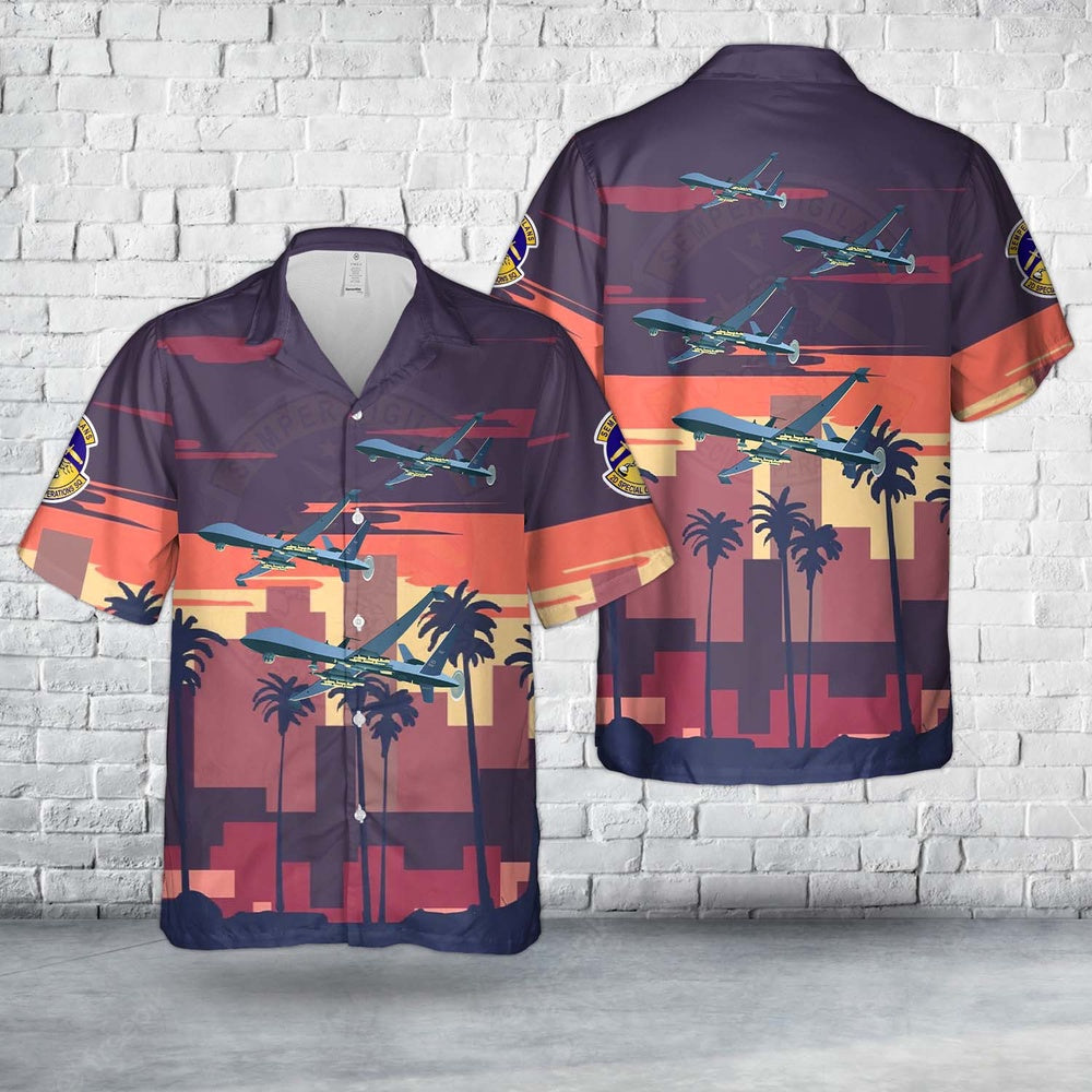US Air Force Hawaiian Shirt, Hurlburt Field, Florida, US Air Force 2nd Special Operations Squadron General Atomics MQ-9 Reaper Hawaiian Shirt
