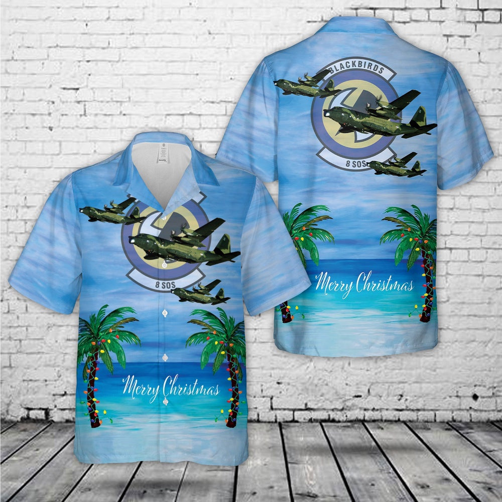 US Air Force Hawaiian Shirt, Hurlburt Field, Florida, US Air Force 8th Special Operations Squadron Lockheed MC-130E Combat Talon II Christmas Hawaiian Shirt