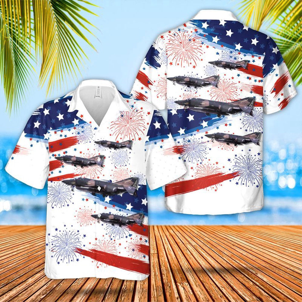 US Air Force Hawaiian Shirt, Nebraska 173d Air Refueling Squadron RF-4C Phantom II, 4th Of July Hawaiian Shirt