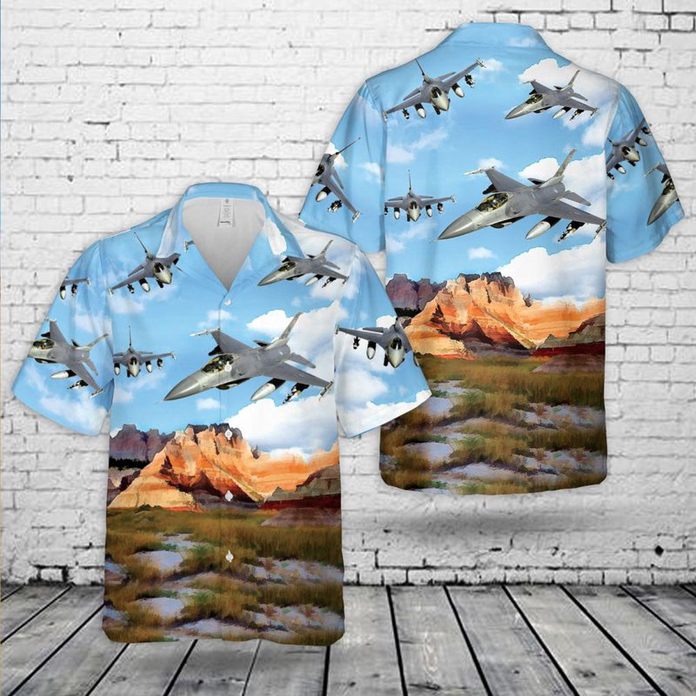 US Air Force Hawaiian Shirt, South Dakota General Dynamics F-16 Fighting Falcon Hawaiian Shirt