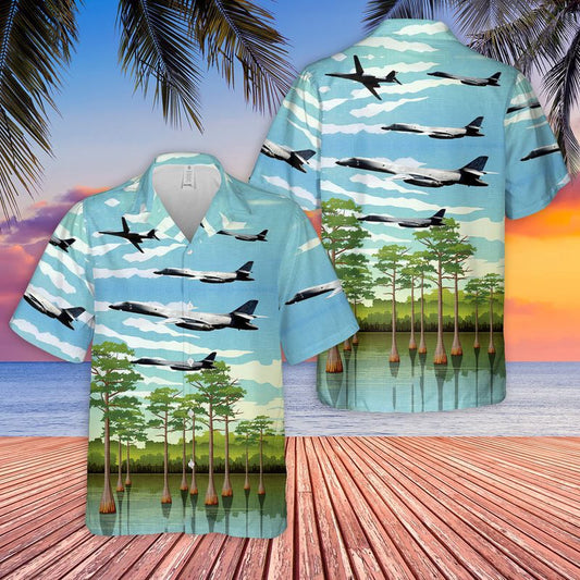 US Air Force Hawaiian Shirt, USAF 128th Bomb Squadron, 116th Bomb Wing, Georgia Rockwell B-1B Lancer Hawaiian Shirt