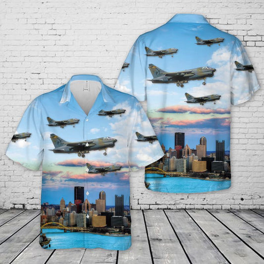 US Air Force Hawaiian Shirt, USAF 146th Pennsylvania Tactical Fighter Squadron A-7D-12-CV Corsair II Hawaiian Shirt