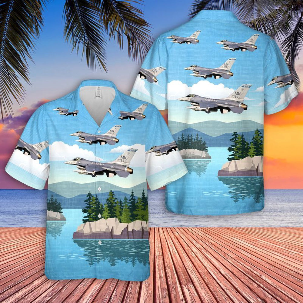 US Air Force Hawaiian Shirt, USAF 179th Fighter Squadron Minnesota F-16s Bulldogs Hawaiian Shirt