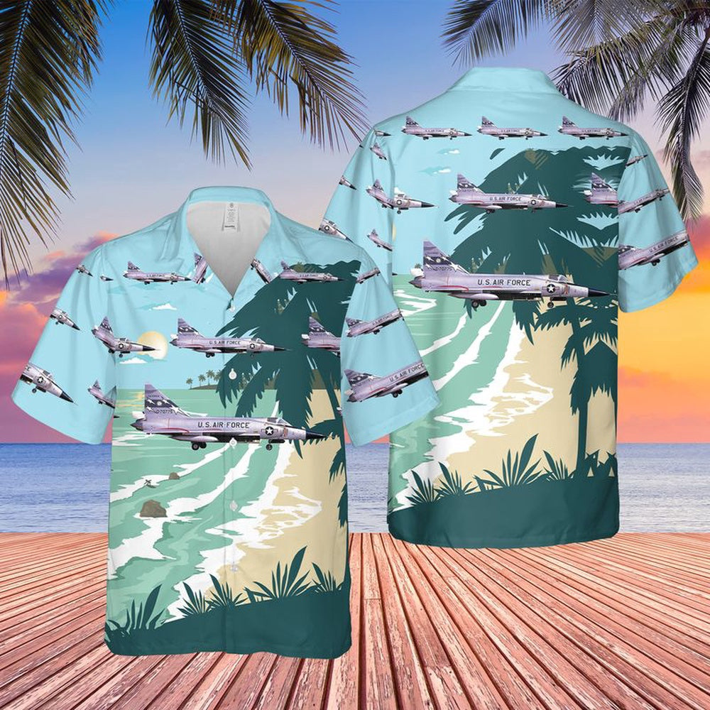 US Air Force Hawaiian Shirt, USAF California 196th Fighter Interceptor Squadron F-102A Delta Dagger Hawaiian Shirt