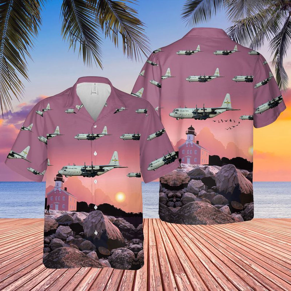 US Air Force Hawaiian Shirt, USAF Connecticut 118th Airlift Squadron C-130H Hercules Hawaiian Shirt