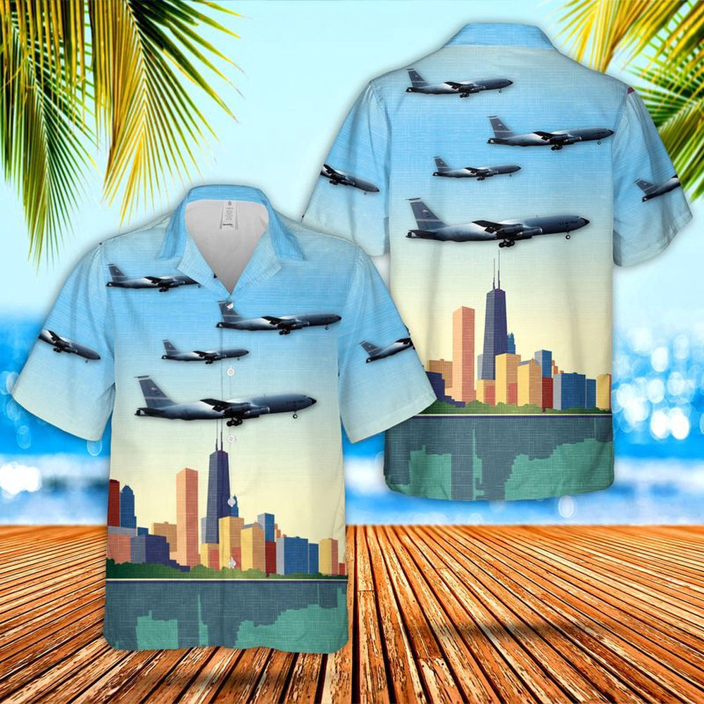 US Air Force Hawaiian Shirt, USAF Illinois 126th Air Refueling Wing KC-135E Hawaiian Shirt