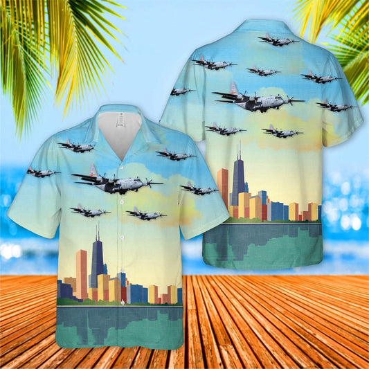 US Air Force Hawaiian Shirt, USAF Illinois 169th Airlift Squadron Lockheed C-130H3 Hercules Hawaiian Shirt