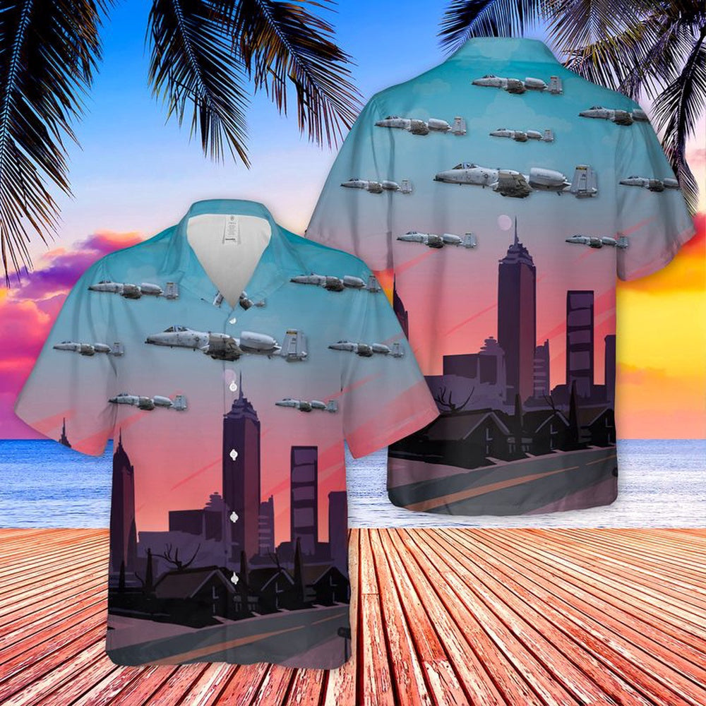 US Air Force Hawaiian Shirt, USAF Indiana 122nd Fighter Wing Fairchild Republic A-10 Thunderbolt II Hawaiian Shirt