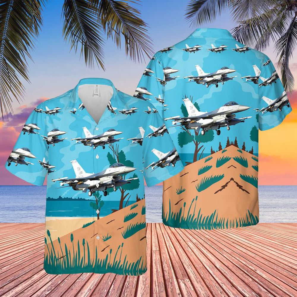 US Air Force Hawaiian Shirt, USAF Indiana 181st Intelligence Wing Block 30 F-16CD Fighting Falcon Hawaiian Shirt