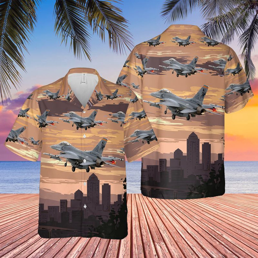 US Air Force Hawaiian Shirt, USAF Iowa 124th Attack Squadron F-16 Fighting Falcon Hawaiian Shirt