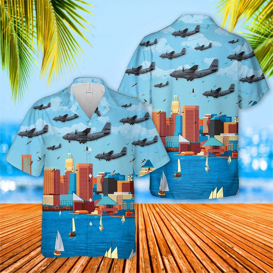 US Air Force Hawaiian Shirt, USAF Maryland 135th Airlift Squadron C-27J Spartan Hawaiian Shirt