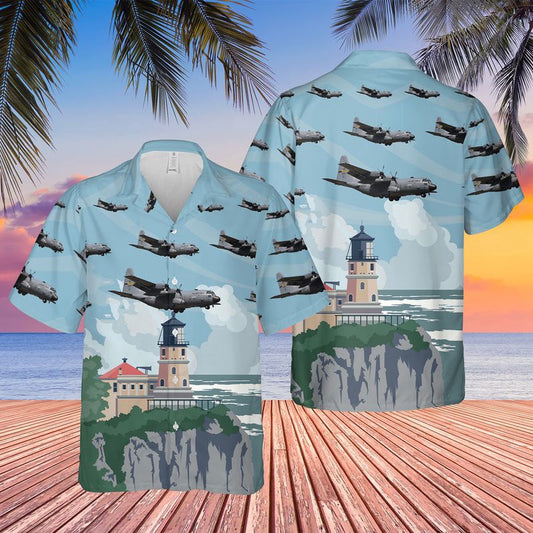 US Air Force Hawaiian Shirt, USAF Minnesota 133rd Airlift Wing Lockheed C-130H Hercules Hawaiian Shirt