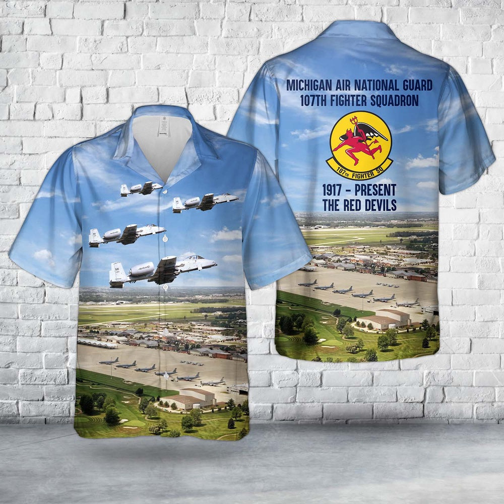 US Air Force Hawaiian Shirt, US Air Force 107th Fighter Squadron A-10 Thunderbolt II 80-255 Hawaiian Shirt