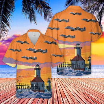 US Air Force Hawaiian Shirt, US Air Force 107th Fighter Squadron A-10 Thunderbolt II Hawaiian Shirt