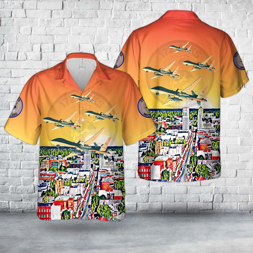 US Air Force Hawaiian Shirt, US Air Force 172nd Attack Squadron MQ-9 Reaper Hawaiian Shirt