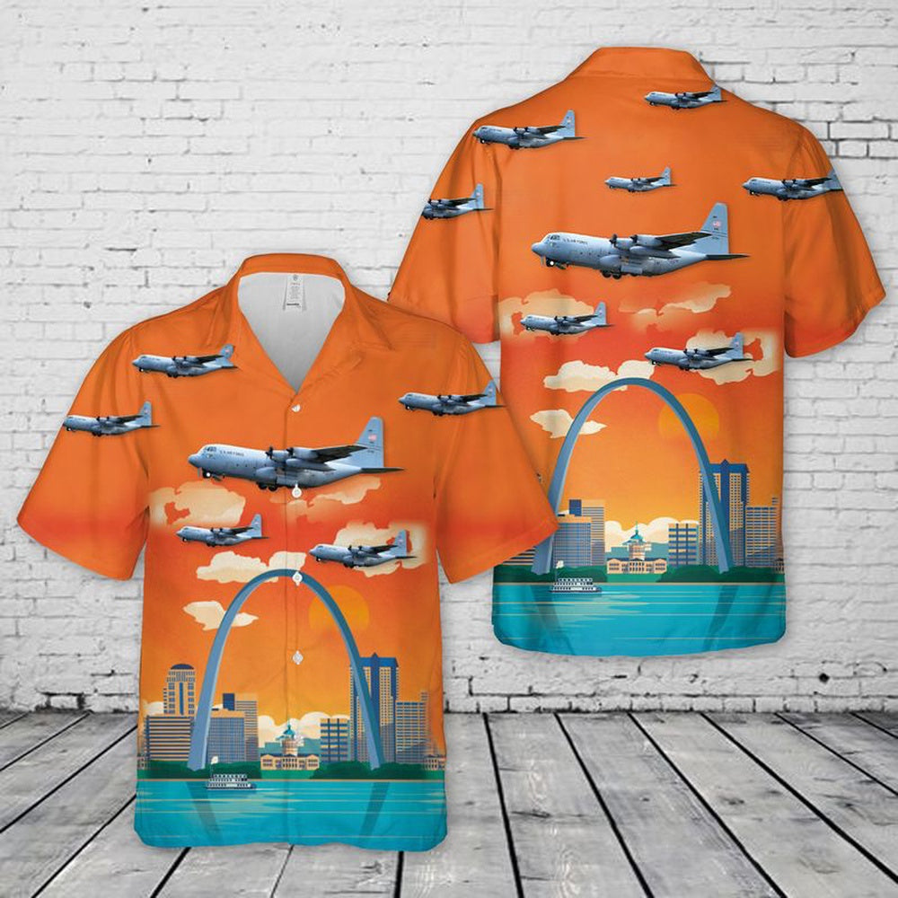 US Air Force Hawaiian Shirt, US Air Force 180th Airlift Squadron C-130H2 Hercules Hawaiian Shirt