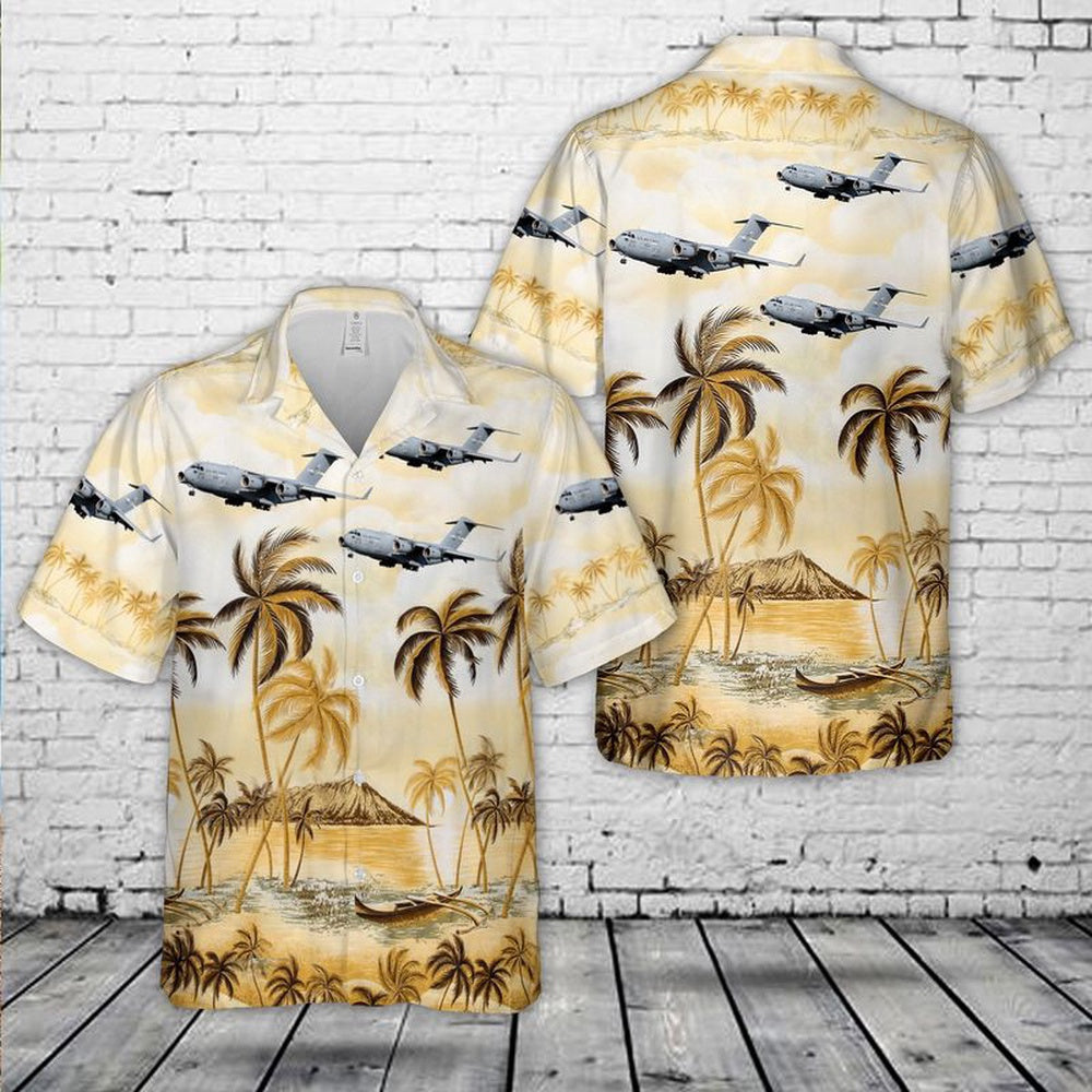 US Air Force Hawaiian Shirt, US Air Force 21st Airlift Squadron Boeing C-17A Globemaster III 06-6154 Named Spirit of Solano Hawaiian Shirt