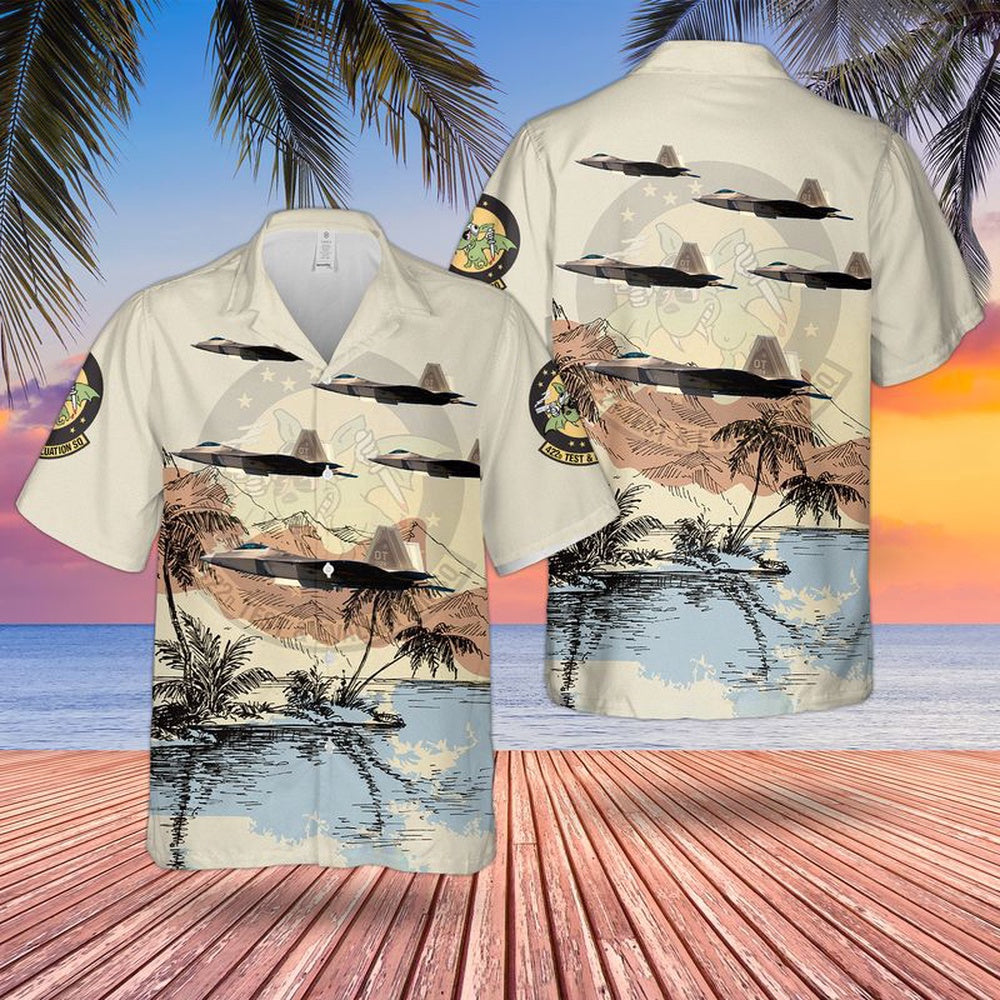 US Air Force Hawaiian Shirt, US Air Force 422d Test and Evaluation Squadron Lockheed Martin F-22A Block 30 Raptor 06-4124 Hawaiian Shirt