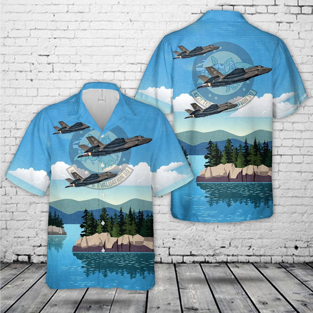 US Air Force Hawaiian Shirt, US Air Force 422d Test and Evaluation Squadron Lockheed Martin F-35A Lightning II 10-5020 Hawaiian Shirt