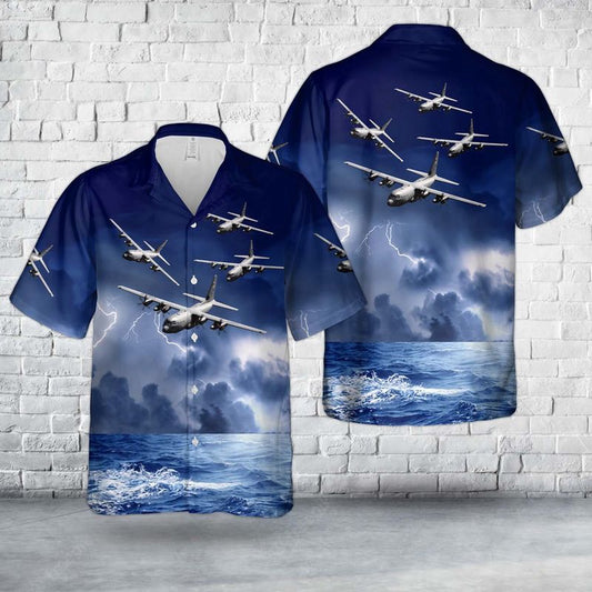 US Air Force Hawaiian Shirt, US Air Force 53rd Weather Reconnaissance Squadron Hurricane Hunters WC-130J Hercules Hawaiian Shirts