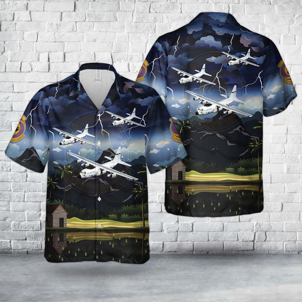 US Air Force Hawaiian Shirt, US Air Force 54th Weather Reconnaissance Squadron Lockheed WC-130H-LM Hercules (sn 64-14861) Hawaiian Shirt