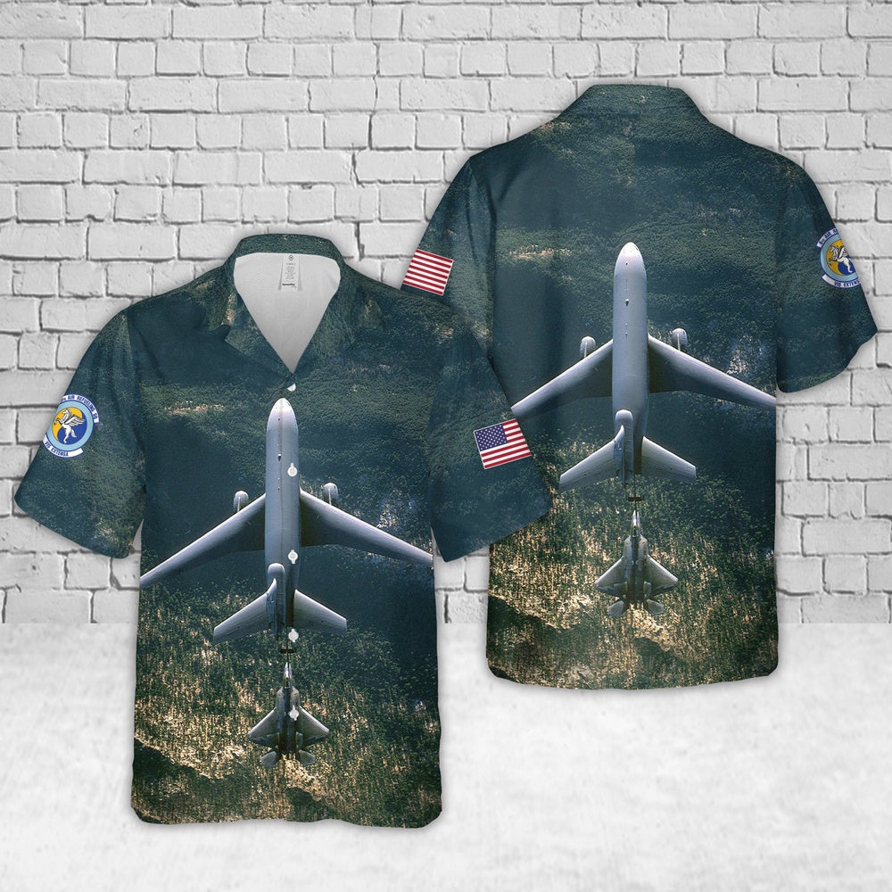 US Air Force Hawaiian Shirt, US Air Force 6th Air Refueling Squadron KC-10 Extender efuels an F-22 Raptor over Northern California Hawaiian Shirt