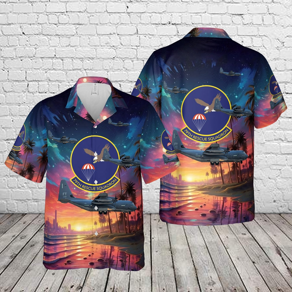 US Air Force Hawaiian Shirt, US Air Force 79th Rescue Squadron Lockheed Martin HC-130J Combat King II, 09-5709  FT Hawaiian Shirt