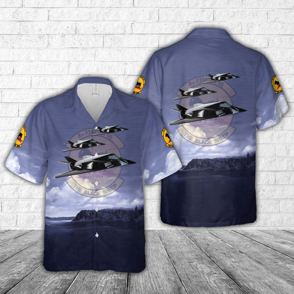 US Air Force Hawaiian Shirt, US Air Force 8th Fighter Squadron F-117 Nighthawk Hawaiian Shirt