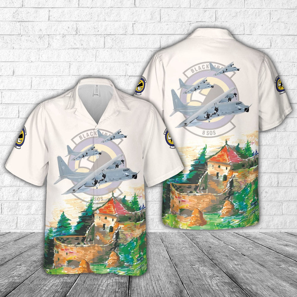 US Air Force Hawaiian Shirt, US Air Force 8th Special Operations Squadron (8th SOS) Lockheed Martin MC-130E Blackbirds Hawaiian Shirt