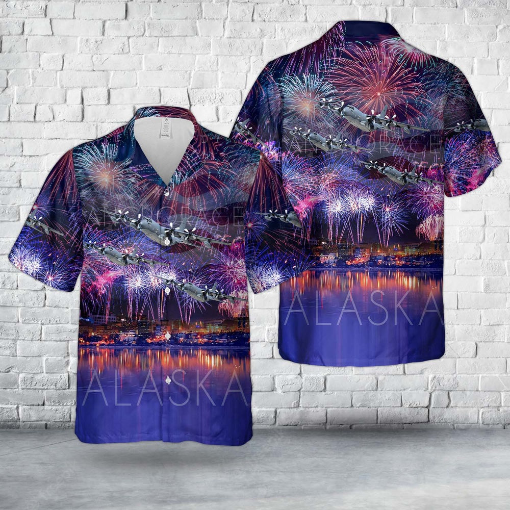 US Air Force Hawaiian Shirt, US Air Force Alaska 211th Rescue Squadron (211th RQS) HC-130N Hercules, 4th Of July Hawaiian Shirt