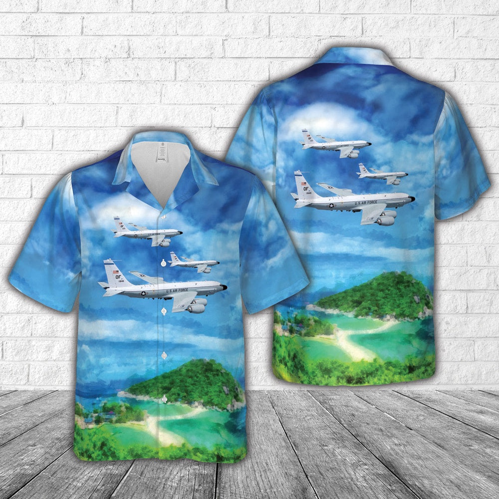 US Air Force Hawaiian Shirt, US Air Force Boeing RC-135V Rivet Joint 64-14846 Electronic Intelligence Aircraft Hawaiian Shirt