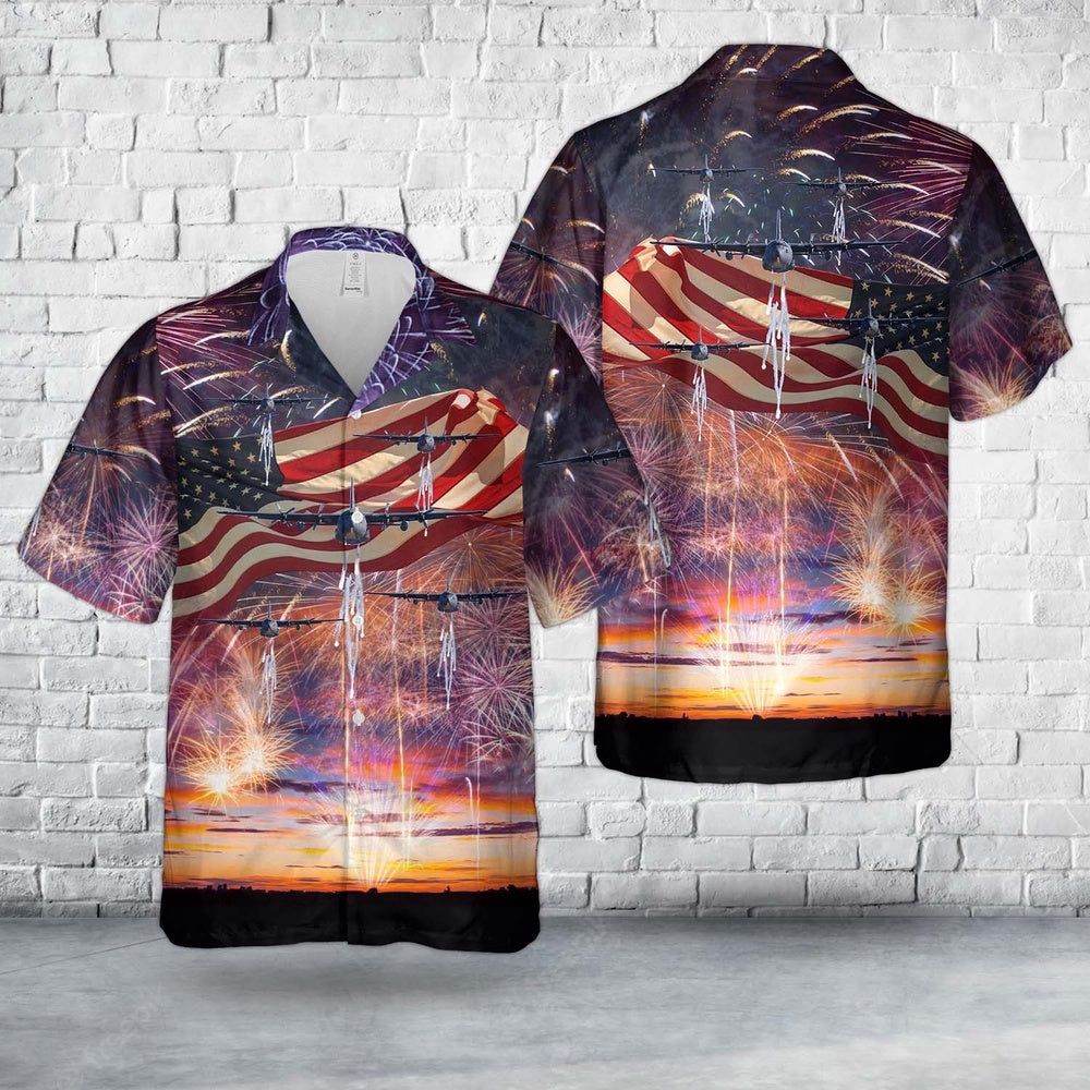 US Air Force Hawaiian Shirt, US Air Force C-130E Hercules aircraft from 171st Airlift Squadron, 4th Of July Hawaiian Shirt