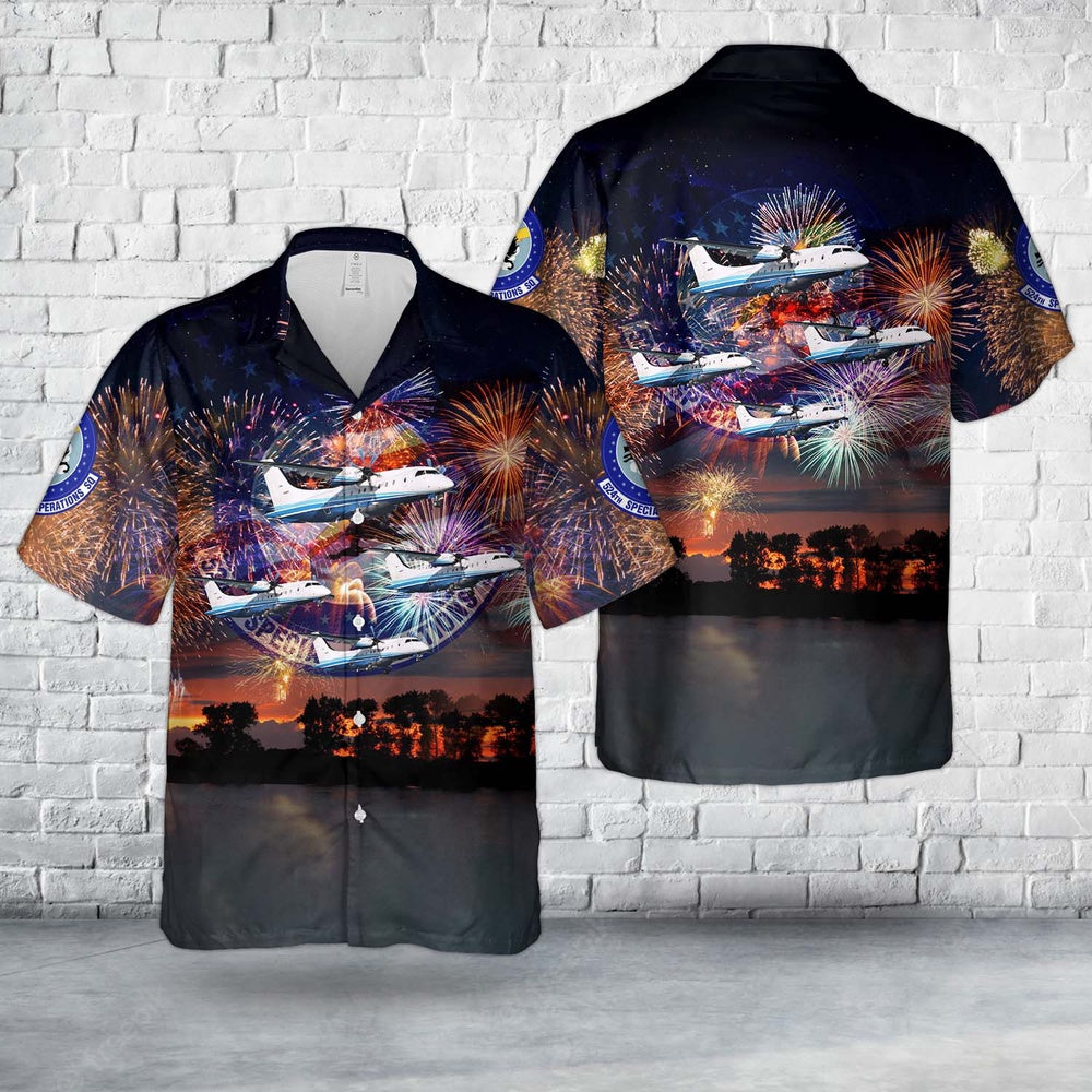 US Air Force Hawaiian Shirt, US Air Force Dornier C-146A Wolfhound Of 524th Special Operations Squadron, 4th Of July Hawaiian Shirt