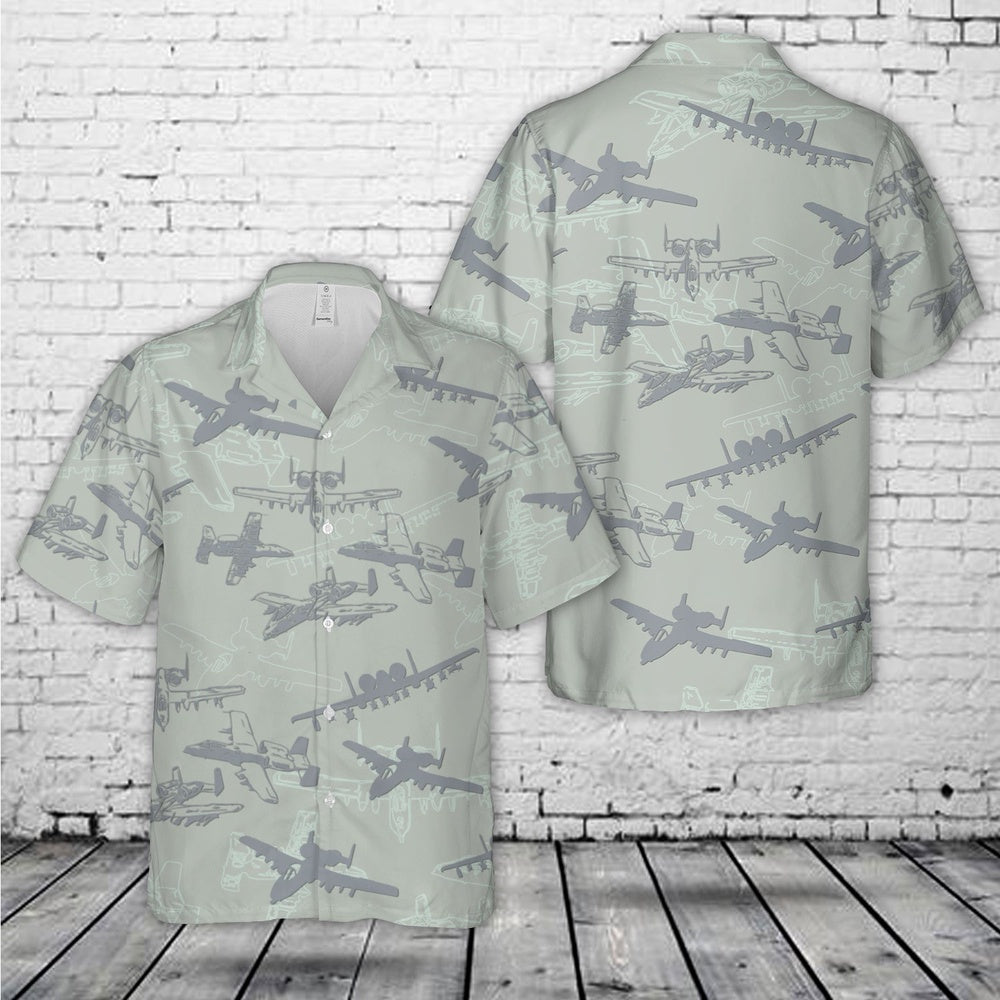 US Air Force Hawaiian Shirt, US Air Force Fairchild Republic A-10 Warthog Thunderbolt II Silhouette Hawaiian Shirt