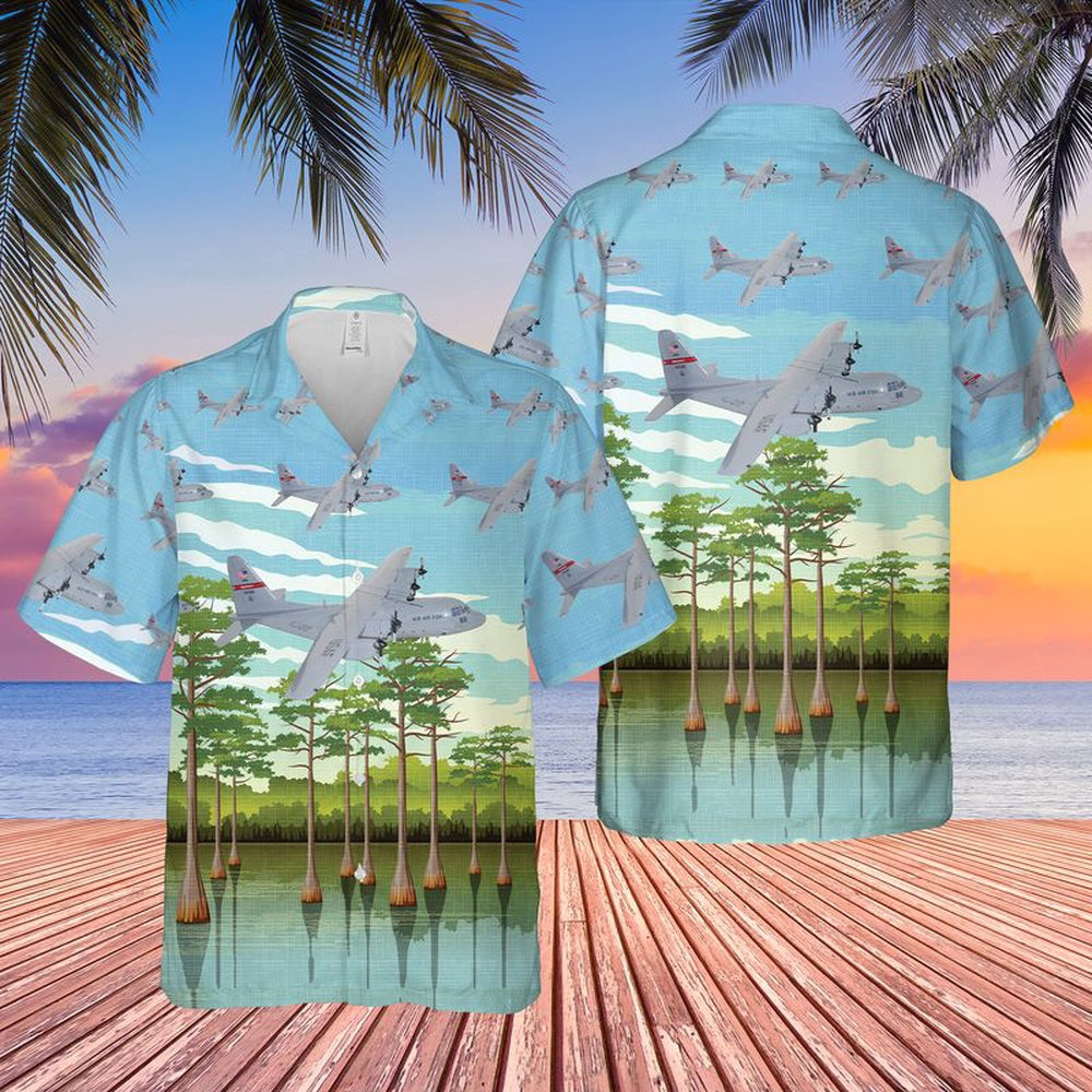 US Air Force Hawaiian Shirt, US Air Force Georgia 158th Airlift Squadron C-130H3 Hercules Hawaiian Shirt