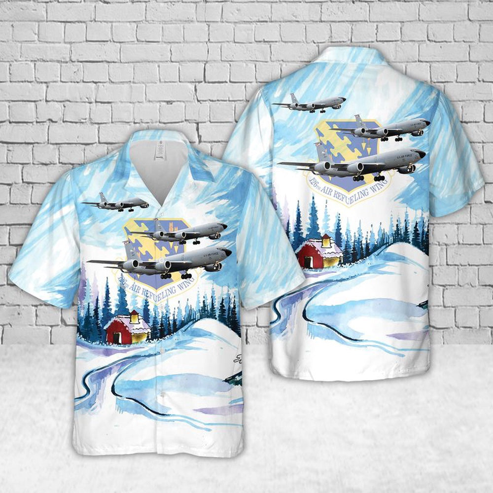 US Air Force Hawaiian Shirt, US Air Force Illinois 126th Air Refueling Wing (126 ARW) KC-135 Stratotanker Christmas Hawaiian Shirt