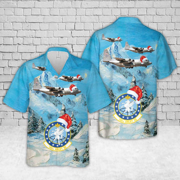US Air Force Hawaiian Shirt, US Air Force Kentucky 165th Airlift Squadron Lockheed C-130H Hercules Christmas Hawaiian Shirt