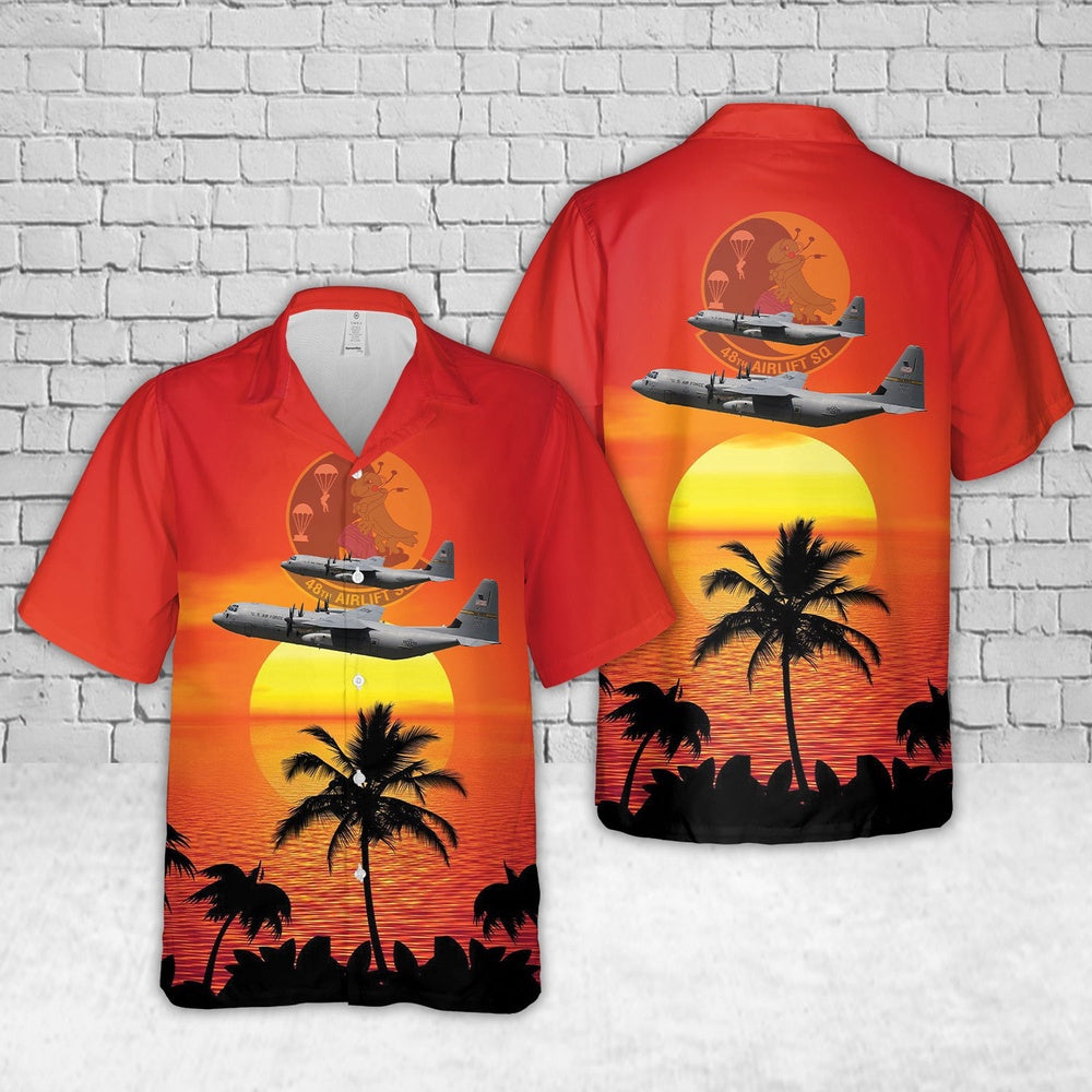 US Air Force Hawaiian Shirt, US Air Force Lockheed Martin C-130J-30 Hercules (L-382) 48th Airlift Squadron Hawaiian Shirt