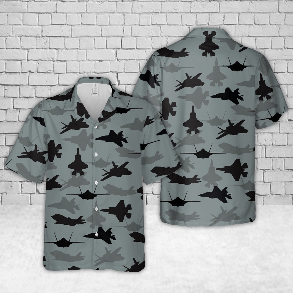 US Air Force Hawaiian Shirt, US Air Force Lockheed Martin F-35 Lightning II Aircraft Silhouettes Hawaiian Shirt