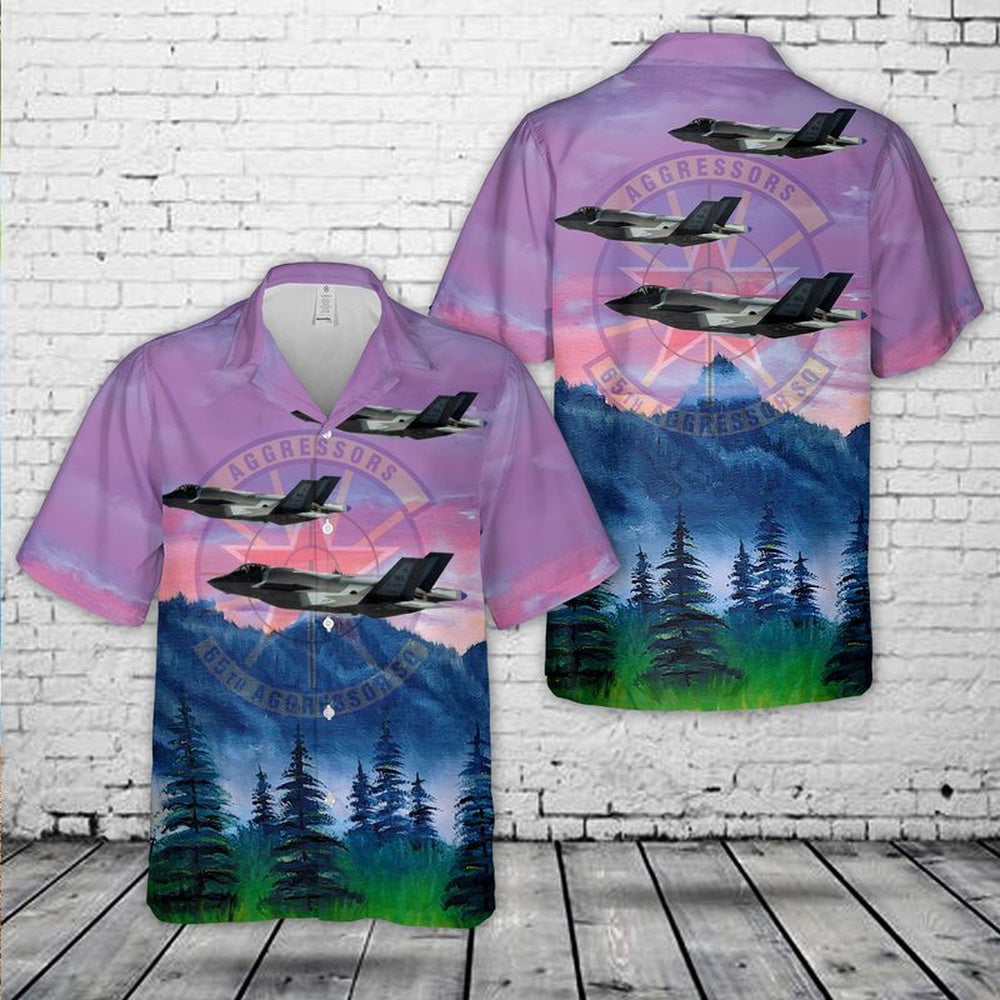 US Air Force Hawaiian Shirt, US Air Force Lockheed Martin F-35 Lightning II Of 65th Aggressor Squadron Hawaiian Shirt